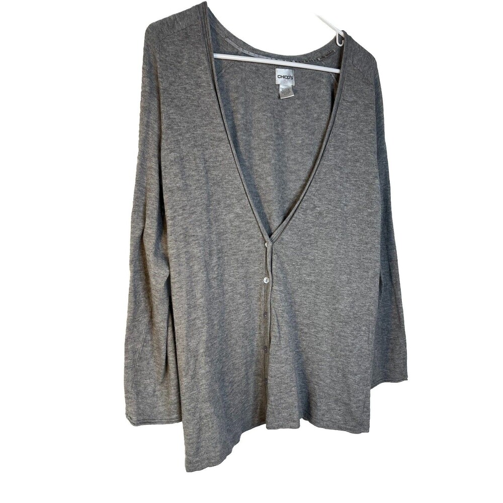 Chico's Windy Gray Button Down Cardigan Knit Sweater Top Blouse 2 L (15